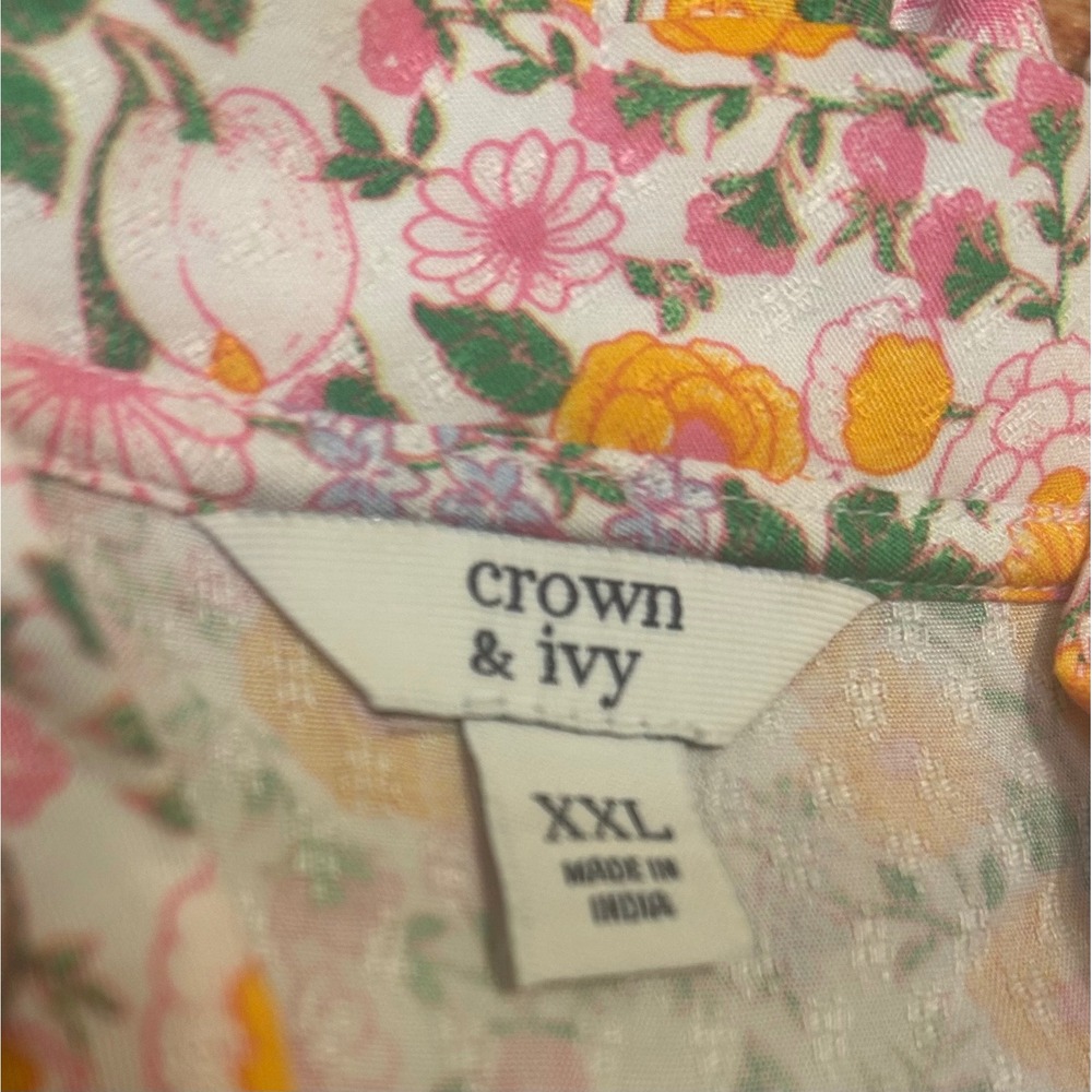 Crown & Ivy long sleeve 3X‎ ruffle vneck spring Easter dopamine tunic top blouse - Picture 3 of 8